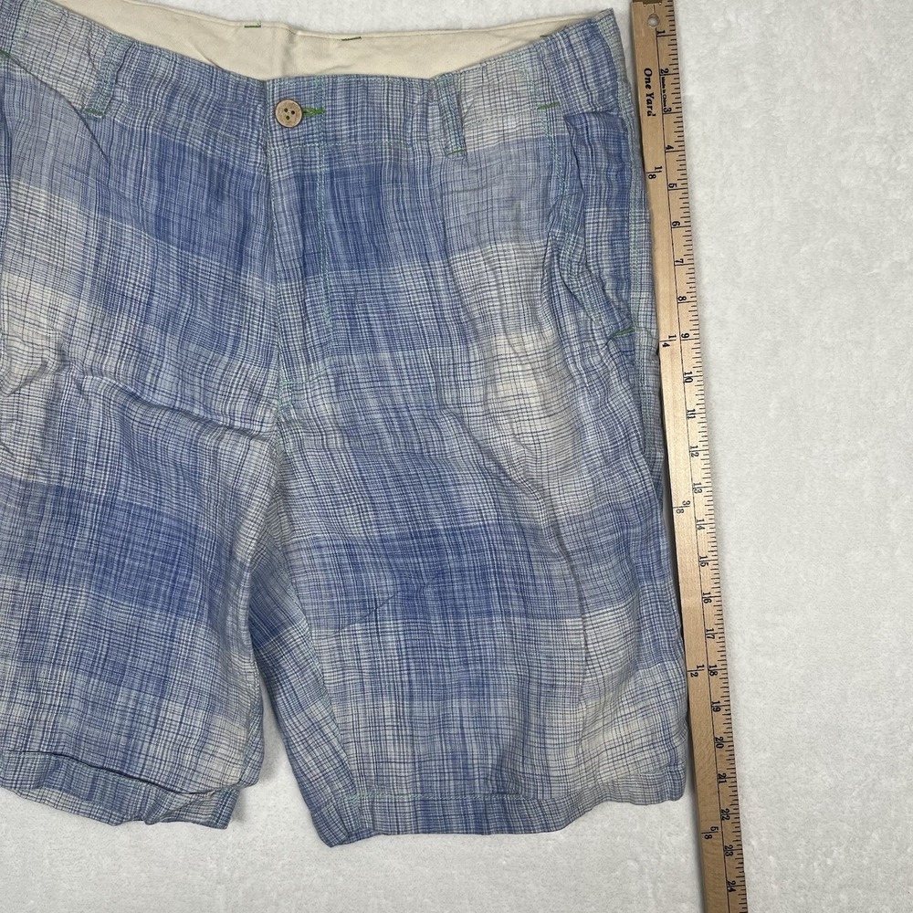 Tommy Bahama Linen Shorts 35x11 Men's Blue Plaid Flat Front 5 Pocket Seersucker - Picture 8 of 11